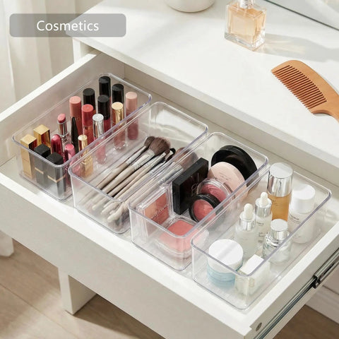 8 Pack Deep Drawer Organizers For Kitchens Closets And Bathrooms Super Solid Storage Bins Set of Large Small Inserts for cosmetics.