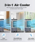 Portable Evaporative Swamp Cooler With 5.3 Gallon Water Tank 1700 Cfm Airflow in 3-in-1 modes for summer cooling indoors.