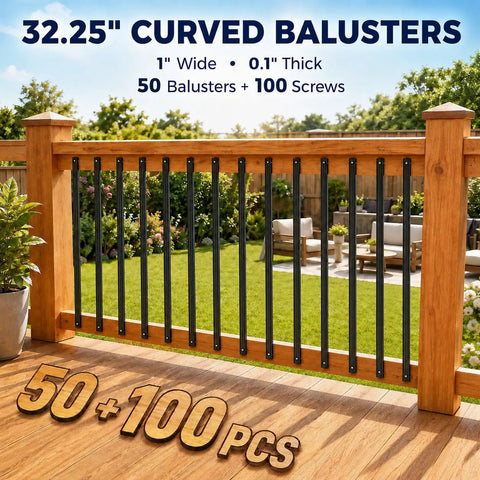 32.25 Inch Metal Deck Balusters 50 Pack Flat Spindles For Composite And Metal Railings Aluminum Deck Balusters For Easy Stair And Balcony Upgrades Iron Black Finish