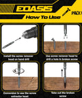 Instruction guide for Six Piece Easy Out Screw Extractor Kit For Stripped Bolts And Damaged Screws High Speed Steel HSS 4341