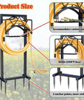 Heavy Duty Outdoor Garden Hose Holder With 5 Spikes And Basket, Freestanding Metal Hose Stand, Holds Up To 150 Feet Of Hose, Black