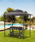 8 Ft By 5 Ft Outdoor Grill Gazebo Canopy For Outdoor Cooking Waterproof 2 Tier BBQ Shelter in backyard with grill underneath