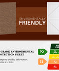Comparison of brown P2 grade MDF sheet and white K-frame door, labeled environmentally friendly, with material grade chart.