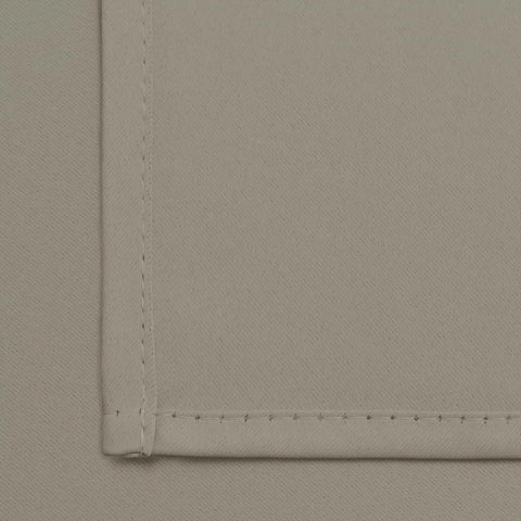 Close-up of Room Darkening Blackout Curtains 52 By 84 Inches Taupe Two Panels With Grommets showing fabric texture and stitching.