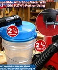 Low Profile Cyclone Dust Separator for 2.5 Inch Wet Dry Vacuums with leak-proof sealing, measuring port fit with calipers