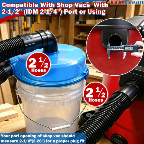 Low Profile Cyclone Dust Separator for 2.5 Inch Wet Dry Vacuums with leak-proof sealing, measuring port fit with calipers