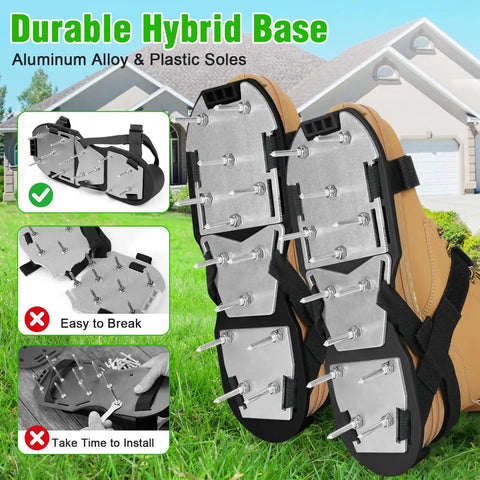 Preassembled Lawn Aerator Shoes for Grass, Easy Fit with Adjustable Straps, Durable Aluminum Base, No Slip Yard Aerator Tool
