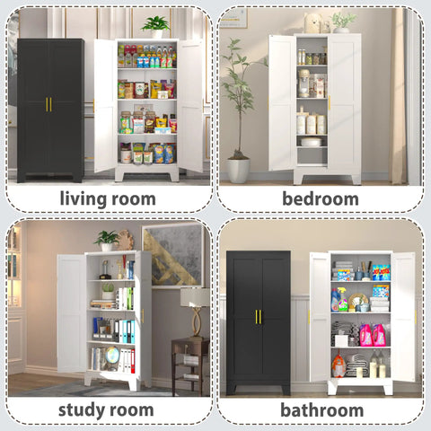 Top Shelf White Metal Pantry Cabinet With Solid Storage Shelves For Killer Home Organization And Tight Floor Space Saving Designs That Offer Reinforced Steel Build Plus Sleek Electrostatic Finish