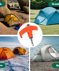 Image of Four Tents in Rock, Grassland, Snow, and Beach with Twenty Pack 8 Inch Screw In Tent Stakes With Beefy Hex Heads