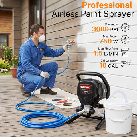 Heavy Duty Electric Airless Paint Sprayer Featuring 750W Motor And 3300 Psi Output For Knockout Coverage On Walls And Furniture, DIY use.