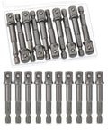 10-Piece Heavy Duty Impact Socket Adapter Set For Drills Three Eighths Inch Square Tip To One Quarter Inch Hex Shank