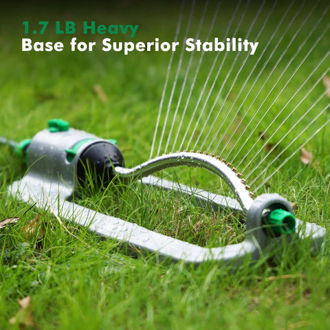 Heavy Duty Oscillating Sprinkler With 18 Brass Nozzles And Stable Metal Base for Big Yards on Grass