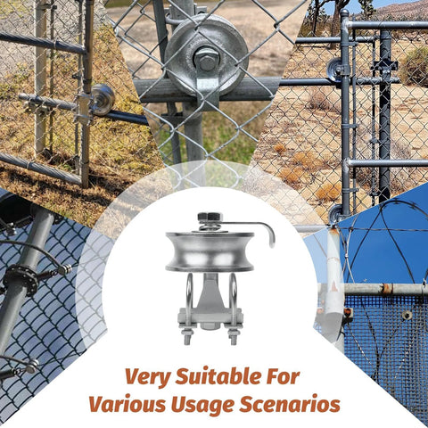 Two Piece Sliding Gate Rollers Galvanized Steel Hardware Kit For Two Inch Gate Frame And One Seven Eighths Inch Or One Five Eighths Inch Track Pipe With Double U Bolts For Chain Link Gates