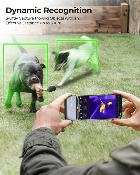 256x192 IR Thermal Camera For Android With 9mm Adjustable Focus Lens capturing dogs in motion with infrared imaging