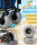 Heavy Duty Beach Fishing Cart For Sand With 9 Inch All Terrain Wheels showing durable and smooth motion tires.