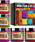 Five Vibrant Wood Stain Powder Set In Jars With Purple Rose Red Navy Blue Green Black Just Add Water Activation box and jars