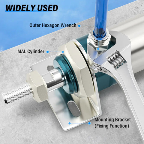 Premium 304 Stainless Steel Push To Connect Fittings on MAL Cylinder with wrench and bracket, for PU PA PE tubing setups