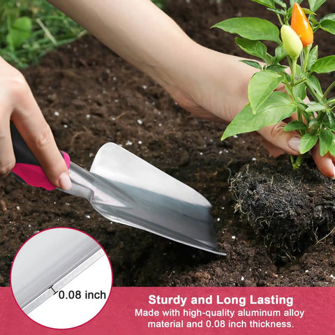 Heavy Duty Garden Tools Set 3 Pack With Shovel Transplant Trowel And Hand Rake Aluminum Alloy Handles Red used for planting
