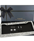 Sparkly Bling License Plate Frame For Women, Stainless Steel With 14 Facet Clear Crystal Rhinestones, in gift box