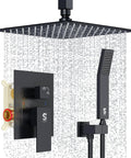Ceiling Mounted Shower System With Rain Shower Head, Matte Black Finish, 10 Inch Shower Kit, Rain Mixer, Rough-In Valve Body