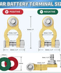 Two Pair Battery Terminal Connectors With M8 Bolts 21mm Long, Pure Copper Cable Ends With Anti Corrosion Pad, size guide