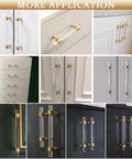Adjustable Acrylic And Brass Cabinet Pulls With Center To Center Range 0 To 6 Point 2 Inches Four Piece Set In Modern Gold and Clear Finish