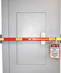 Panel Lockout Kit With Pouch Pro Grade OSHA Compliant Lockout Tagout For Electrical Panels Made In USA installed on door