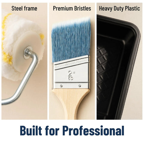 Paint Roller Kit With 19 Handy Essentials Including Microfiber Sleeves, Roller Frames, Tray, Angled Brush, Foam Brush, Scrapers And Drop Cloth For Walls, Cabinets, Interior And Exterior Painting Projects