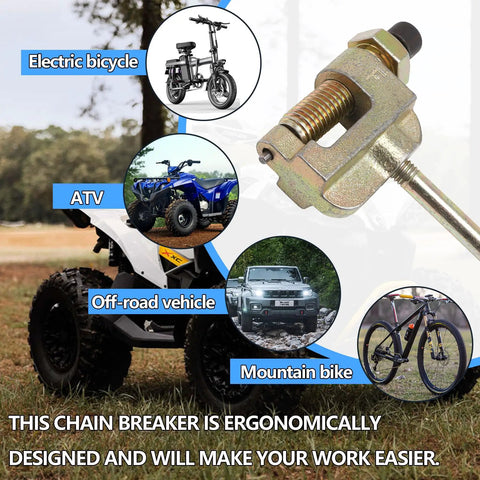 Universal Chain Breaker Tool For Dirt Bikes And ATVs 3 Points 06B 06C RS35h T8F with images of compatible vehicles