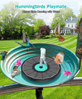 Cyan Flower Solar Fountain Upgrade 3.5W With 7 Nozzles And 4 Fixed Pipes featuring a hummingbird bird bath in a garden.
