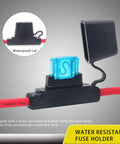 Heavy Duty 2 Pack Waterproof Max In Line Fuse Holder With 6 Awg Pure Oxygen Free Copper Lead Wire showing waterproof lid design.
