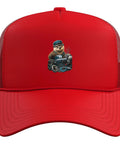 Cool Red Machinist Trucker Hat With Structured Foam And Adjustable Mesh Back Perfect Gift For CNC Guys And Tool Lovers Who Rock Their Vise Gauge Style Daily featuring a cartoon bear on the front.