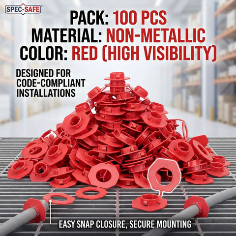 Red Plastic Wire Hole Protectors For 1 Inch Knockouts Snap In Grommets For Metal Studs Non Metallic Polypropylene Shield Cable Protection And Rim Guard To Prevent Wire Abrasion In Through Hole Installations; 100 pcs