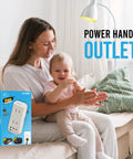 Woman and child clapping near Clap Control Dual Outlet Wall Plug With Noise Sensor, 120V 200W wireless outlet product box