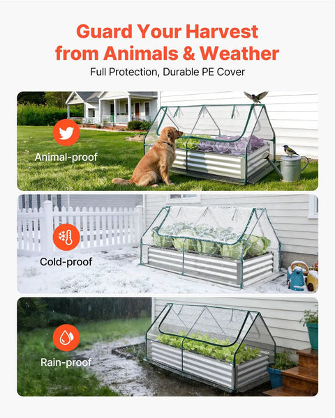 Six By Three Foot Metal Raised Garden Bed With Greenhouse Cover For Outdoor Use, Galvanized Planter For Veggies Flowers And Fruit, Three In One Garden System With Open Bed Or Standalone Greenhouse