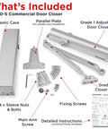 Rock Solid Heavy Duty Commercial Door Closer Automatic Self Closing Hardware For High Traffic Buildings Smooth As Butter Hydraulic Soft Close Damper In Sleek Silver components including grade 1 door closer and installation instructions.