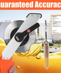 Close-up of Oil Tank Gauging Tape 10M 33 Feet Stainless Steel Sounding Tape Measure With Brass Plumb Bob Pro Grade in use.