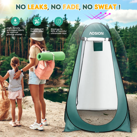 Extra Tall Pop Up Privacy Shower Tent For Camping And Beach Trips Easy Up Changing Room And Dressing Space Rain Shelter Sun Shade Canopy Perfect For Hiking Picnics Fishing In Army Green in forest setting