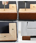 Installation process of Solid Wood Furniture Risers L Shaped Bed Lifters 3 Inch Couch Feet for easy setup.
