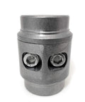 Straight Shot 1 1/2 Inch Tube Connector Adapter Weld Fabrication Bung With Versaslot Nut Holder Easy Grip For Hot Rod Rig And Custom Car Whips Built To Rock Made In Usa, vertical view showing bolt holes.