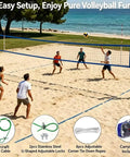 Heavy Duty Outdoor Volleyball Net For Beach And Backyard, Weatherproof And Built To Last, Tough As Nails, Regulation 32x3FT setup on beach with players