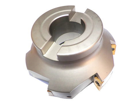 Beefy 4 Inch Face Shell Mill Cutter 90 Degree With 6 Flutes And APMT1604 Inserts Bore One And A Quarter Inch metalworking tool close-up