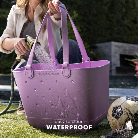 Extra Large Beach Tote Bag Waterproof EVA Tote With Zipper Pocket For Travel Pool Boat Groceries and Sports Gear, being hosed clean