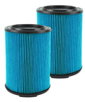 Two blue 3-Layer High-Efficiency Fine Dust Replacement Filters For Wet Dry Vacuums 5-20 Gallon with Qwik-Lock feature.