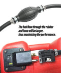 Universal Five Sixteenth Inch ID Boat Fuel Line Kit With Primer Bulb And Steel Clamps, close-up of primer bulb and connector