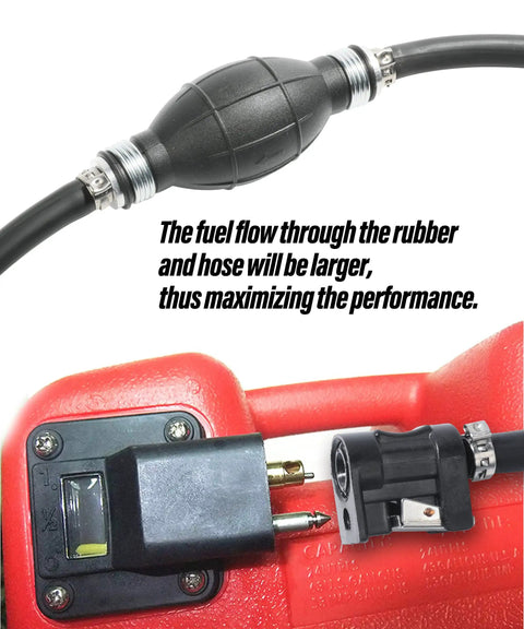 Universal Five Sixteenth Inch ID Boat Fuel Line Kit With Primer Bulb And Steel Clamps, close-up of primer bulb and connector