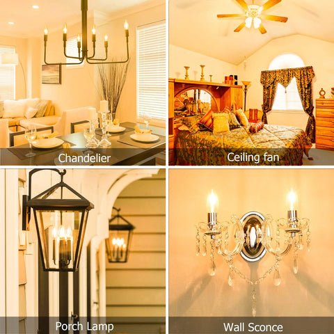 Dimmable E12 Candelabra LED Bulb 60W Equivalent in chandeliers, ceiling fan, porch lamp, and wall sconce