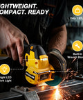 Badass Cordless Cut Off Tool Featuring Brushless Motor Delivers Killer 18000 Rpm Cuts With Three Speed Tweaks For Flawless Wood Metal Cutting Results On Any Project in use with LED light.