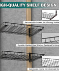 Heavy Duty Wall Mounted Garage Shelves 12x18 Inches Two Pack, Metal Shelf Rack, Black Rust Resistant Steel, installed view