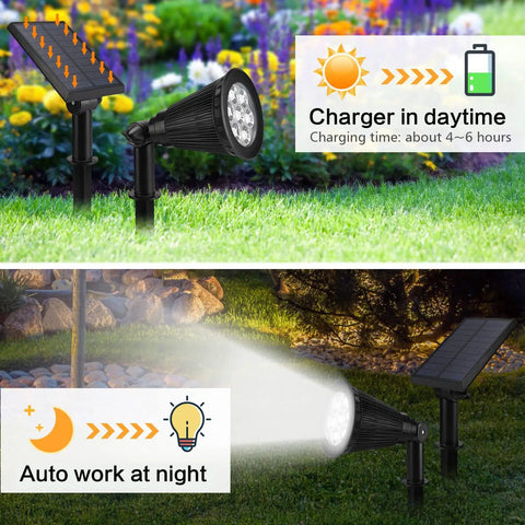 Ultra Bright Solar Spot Lights Outdoor With 7 LEDs And Upgraded Panel, day charging and night illumination in garden